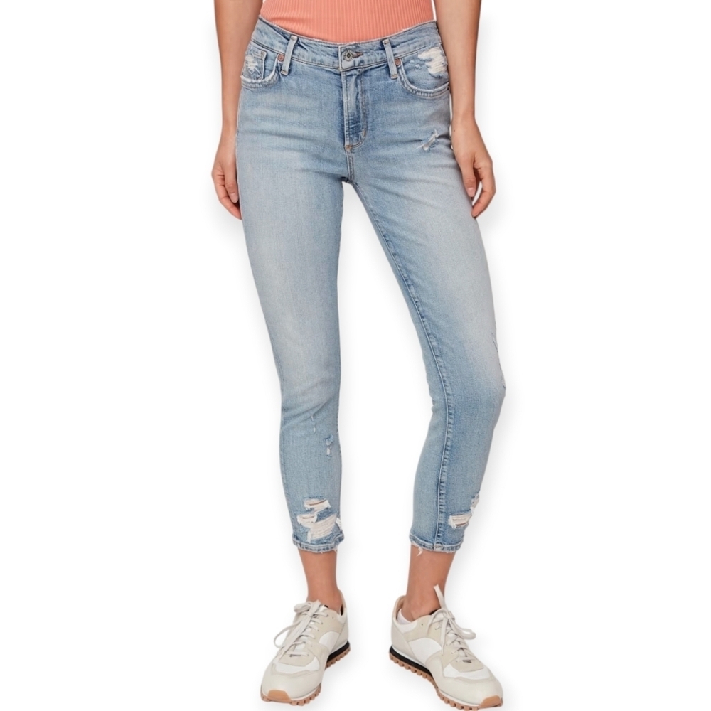 Agolde Sophie Crop Jeans Distressed Hem Light Wash Skinny Jean Size 25